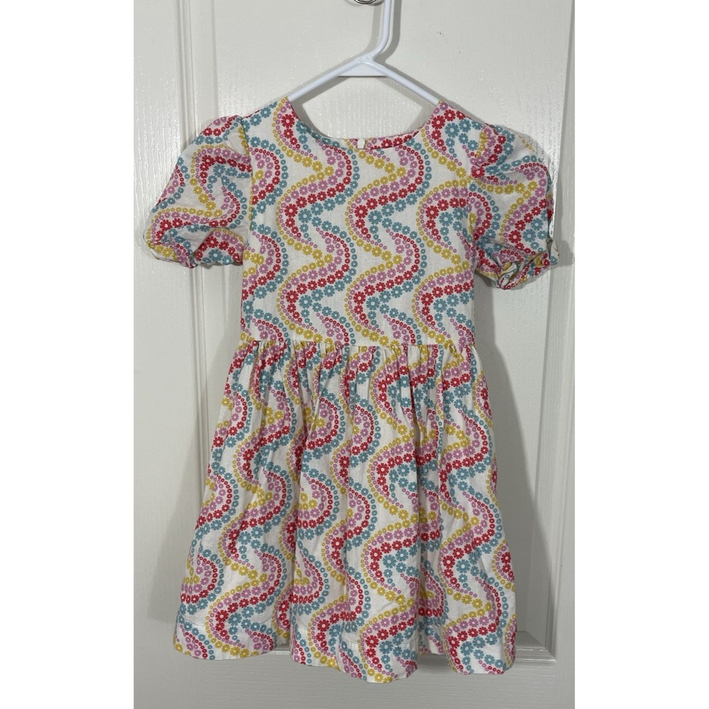Mini Boden Dress Puff Sleeve Linen Cotton Lined Mulitcolor Sz 7-8Y